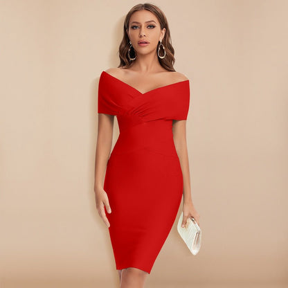 Damen Mini Abendkleid Schulterfrei