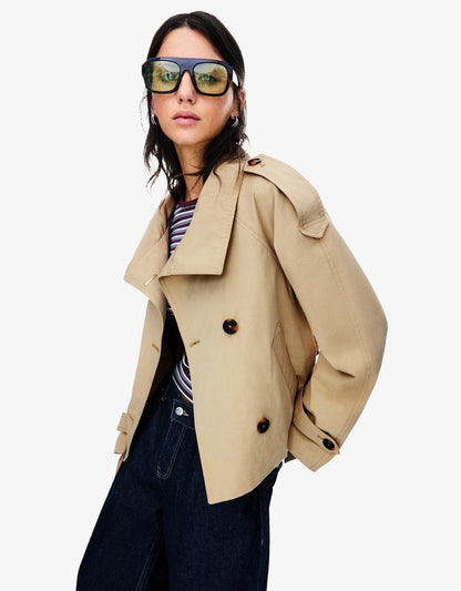 Damen Kurztrenchcoat Taillengürtel Wetterfest