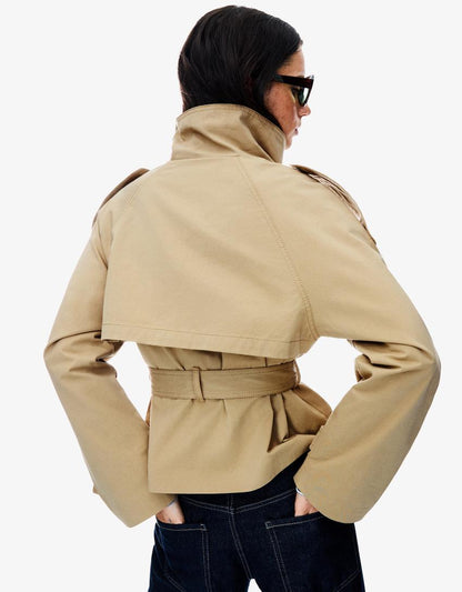 Damen Kurztrenchcoat Taillengürtel Wetterfest