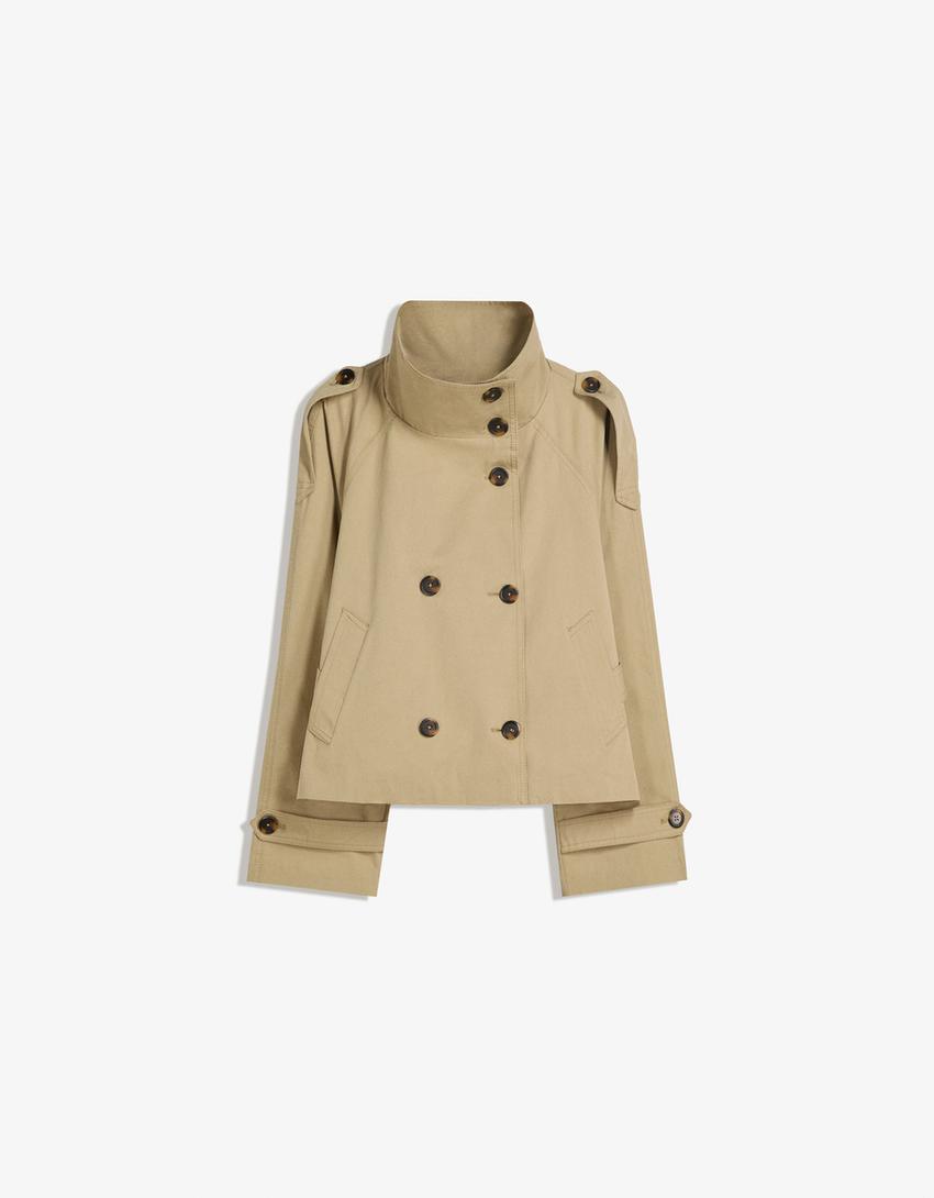 Damen Kurztrenchcoat Taillengürtel Wetterfest