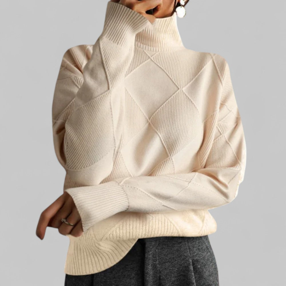 Damen Oversized Winterpullover Muster Rollkragen