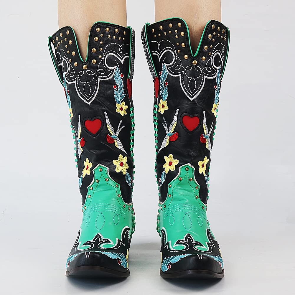 Damen Cowboy-Stiefel Bestickt Blumenmuster Braun