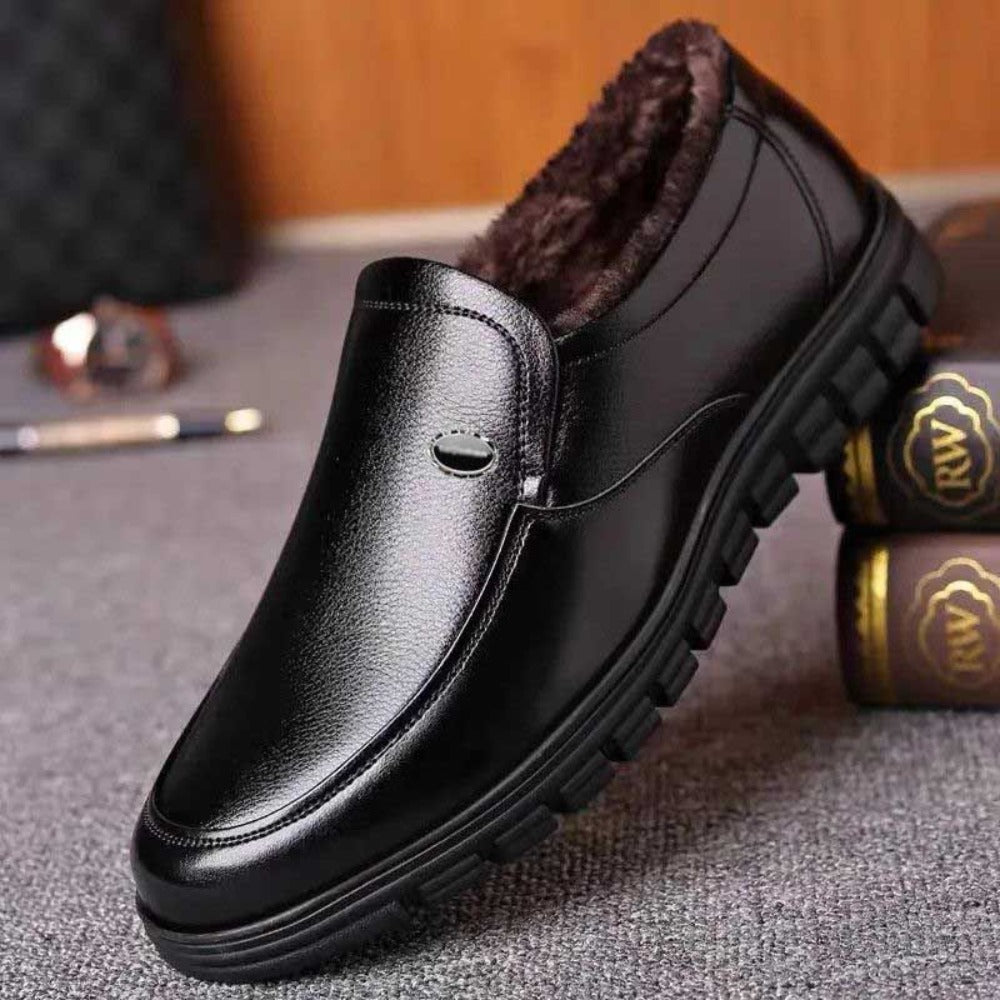 Herren Leder-Winterschuhe Schwarz Slip-On - Eveloria