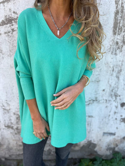Damen Pullover Lockerer Passform V-Ausschnitt