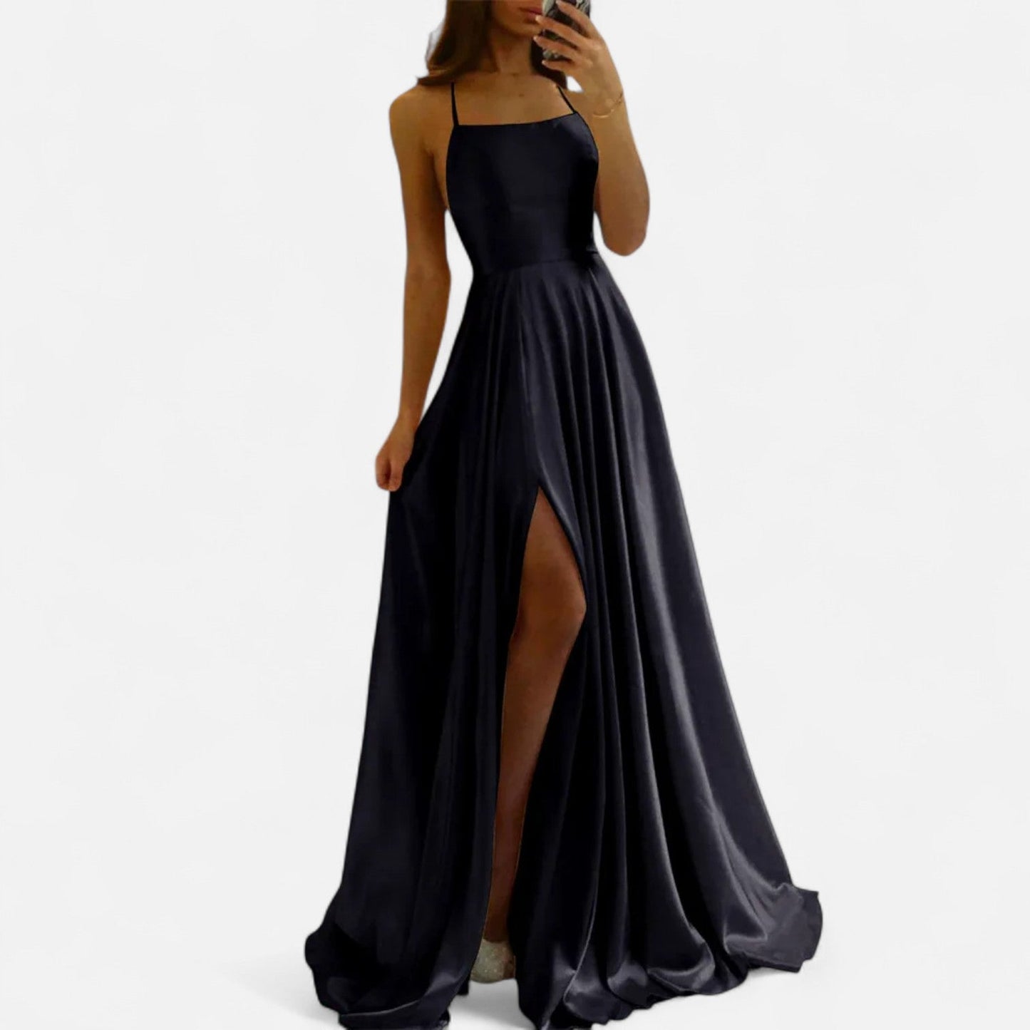 Damen Hochzeitsgastkleid Maxikleid mit Schlitz