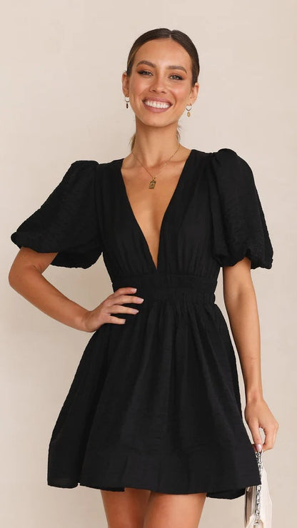 Damen Minikleid Puffärmel