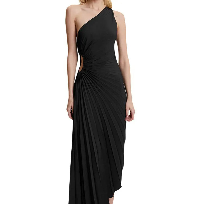 Eveloria Damen Ein-Schulter-Kleid Faltenrock Taillierte Abendkleid