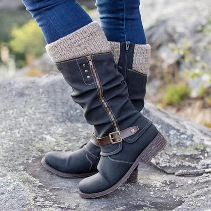 Damen Winterstiefel Blockabsatz seitlich Reißverschluss