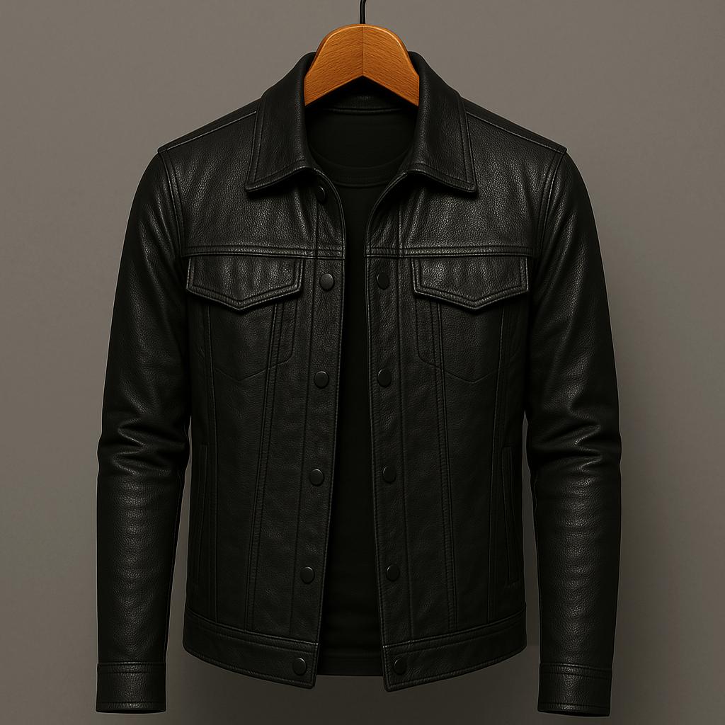 Herren Lederjacke Klassisch Schwarz - Eveloria
