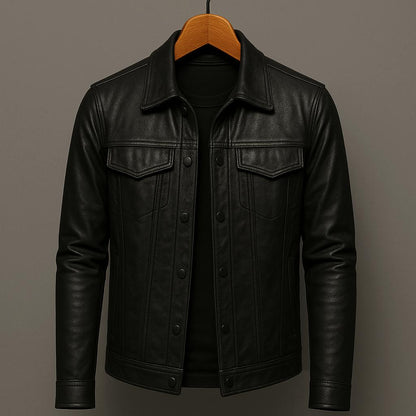 Herren Lederjacke Klassisch Schwarz - Eveloria