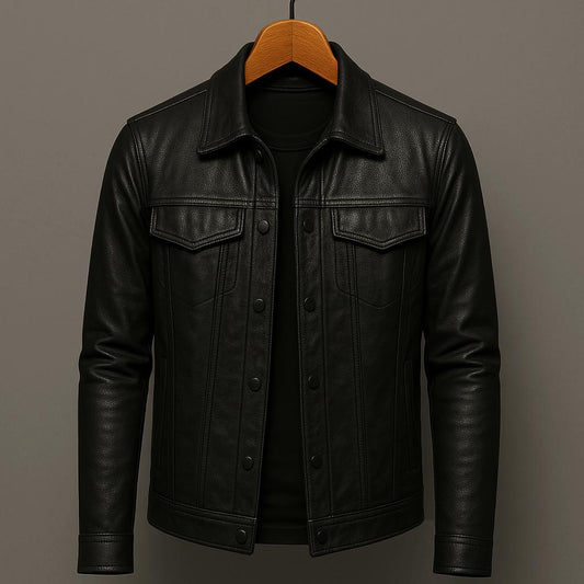 Herren Lederjacke Klassisch Schwarz - Eveloria