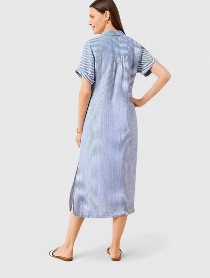 Maja Damen Gestreiftes Midikleid Leicht Blau-Weiß