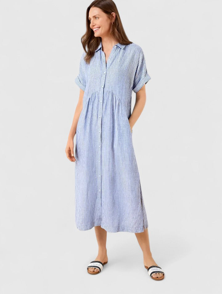Maja Damen Gestreiftes Midikleid Leicht Blau-Weiß