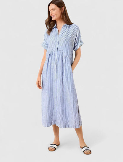 Maja Damen Gestreiftes Midikleid Leicht Blau-Weiß