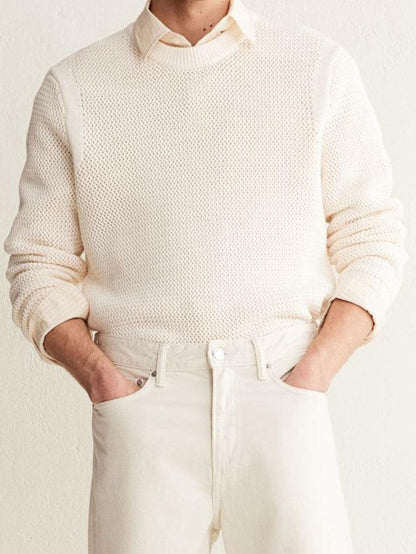 Herren Strickpullover Strukturierter Look Klassisch Beige