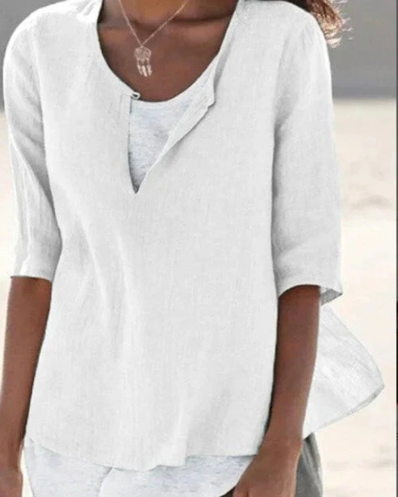 Damen Sommerbluse Leicht Lagenoptik Weiße Farbe