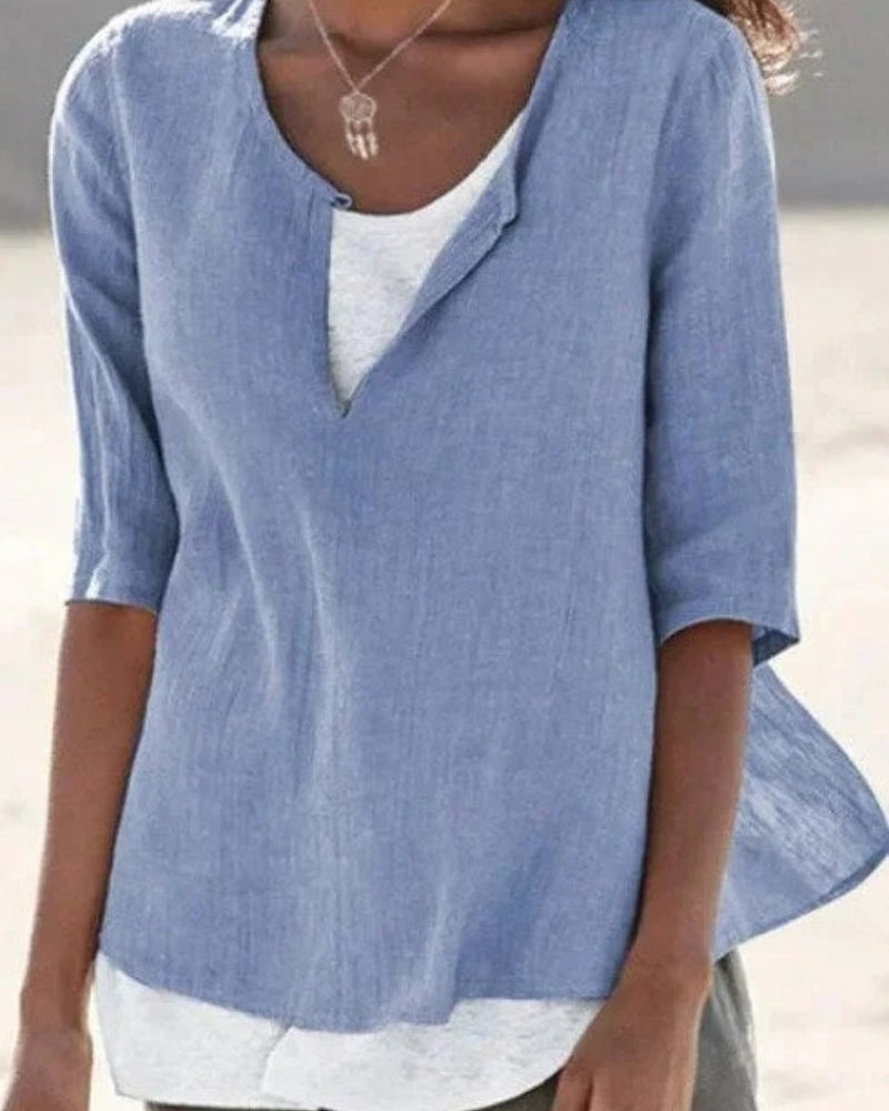 Damen Sommerbluse Leicht Lagenoptik Weiße Farbe