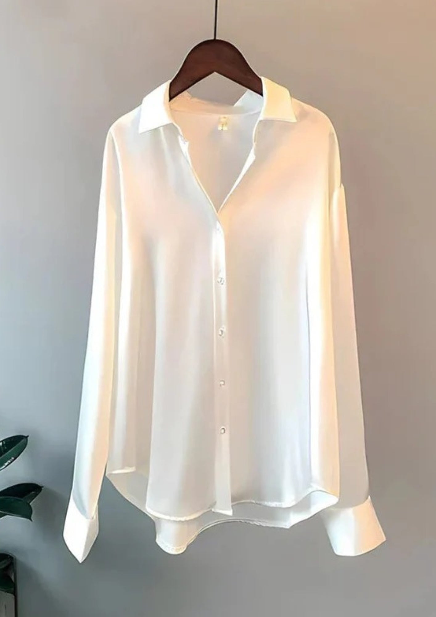 Damen Bluse Klassischer Kragen Knopfleiste Weiß