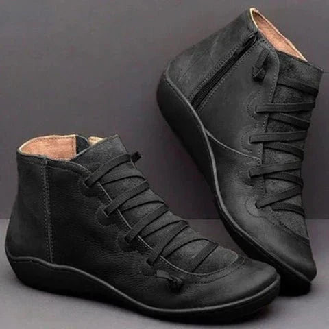 Damen Stiefeletten Echtes Leder Reißverschluss