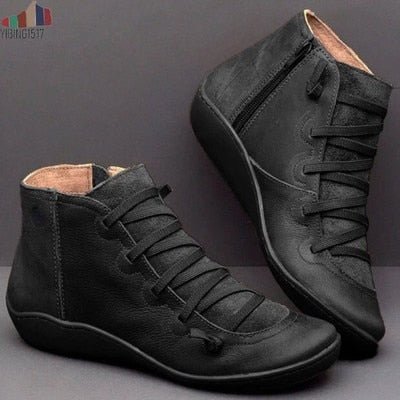 Damen Stiefeletten Echtes Leder Reißverschluss Schwarz - Eveloria