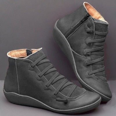 Damen Stiefeletten Echtes Leder Reißverschluss