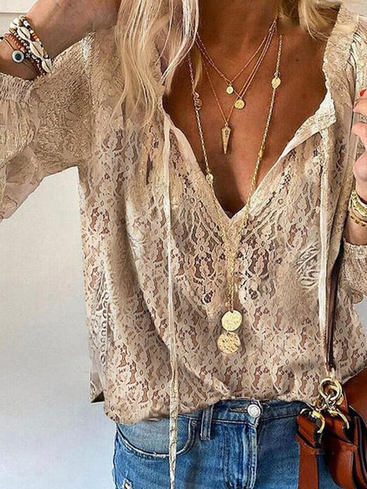 Damen Bluse V-Ausschnitt Elegantes Boho-Design - Eveloria