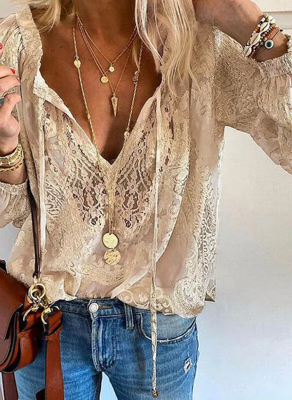 Damen Bluse V-Ausschnitt Elegantes Boho-Design