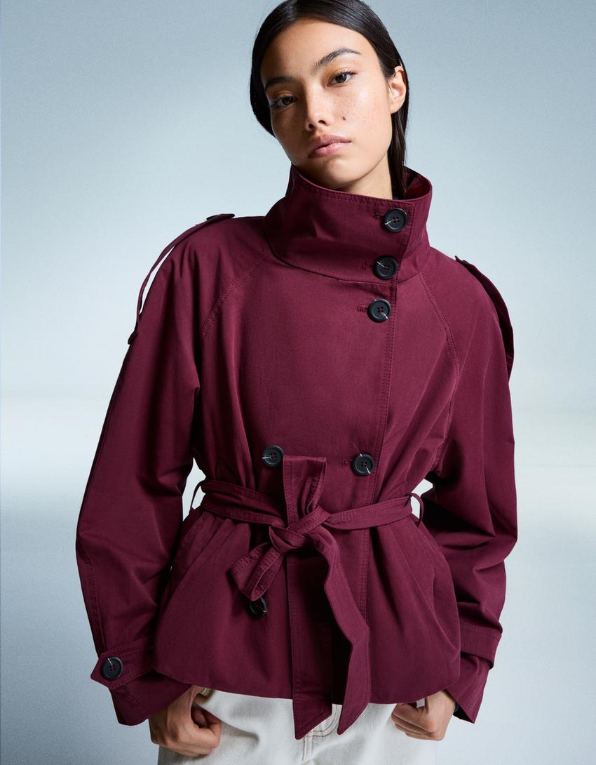 Damen Kurztrenchcoat Taillengürtel Wetterfest