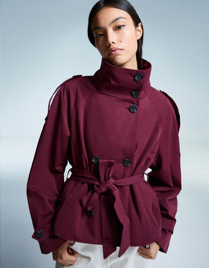 Damen Kurztrenchcoat Taillengürtel Wetterfest