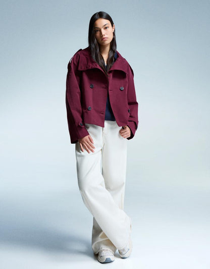 Damen Kurztrenchcoat Taillengürtel Wetterfest