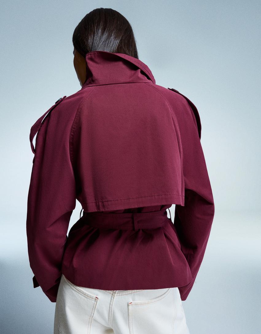 Damen Kurztrenchcoat Taillengürtel Wetterfest