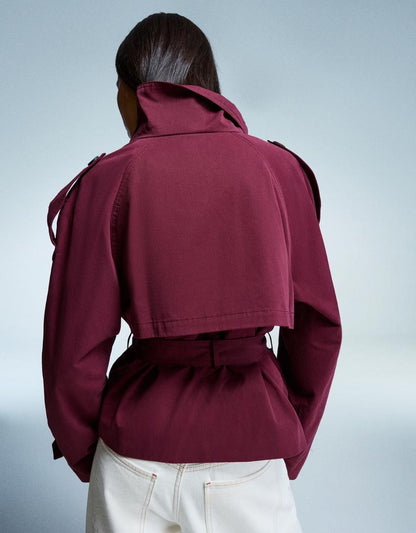 Damen Kurztrenchcoat Taillengürtel Wetterfest