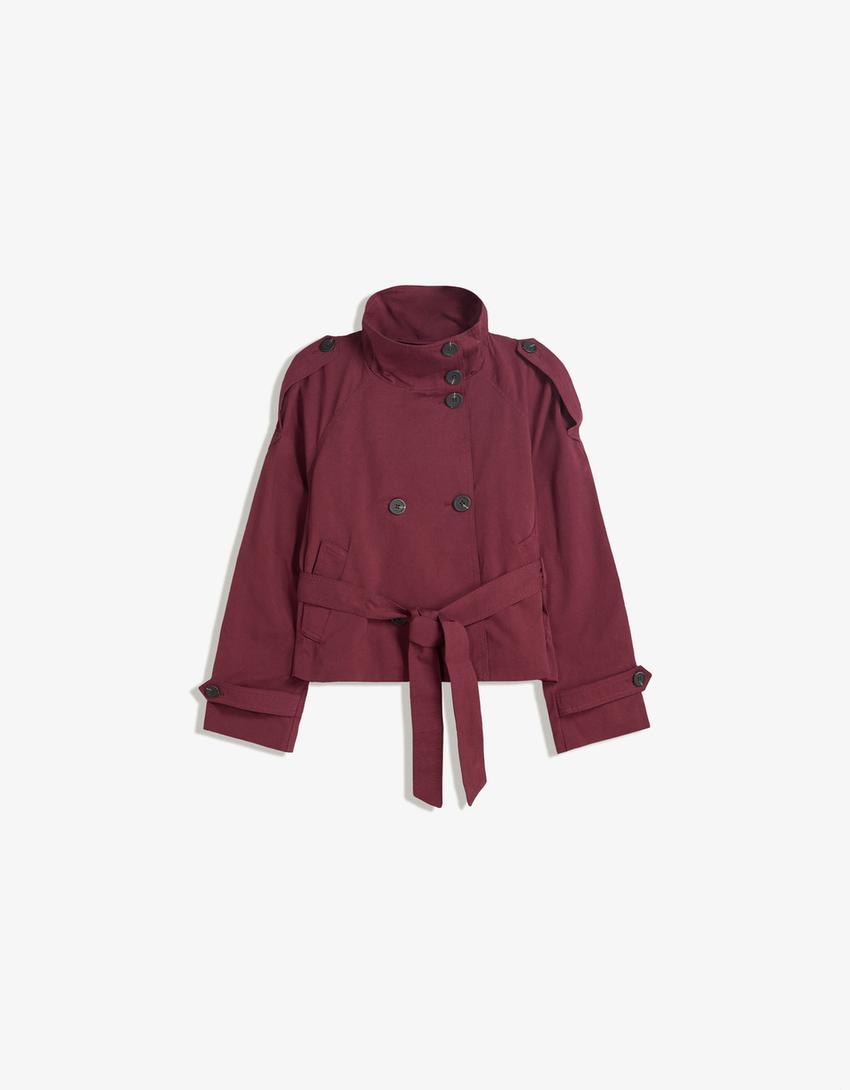Damen Kurztrenchcoat Taillengürtel Wetterfest