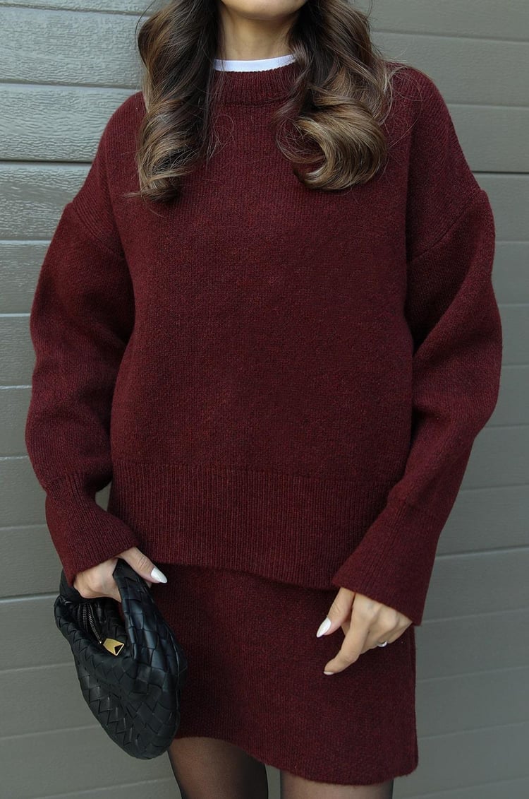 Damen Strickpullover und Minirock Set Weich Beige