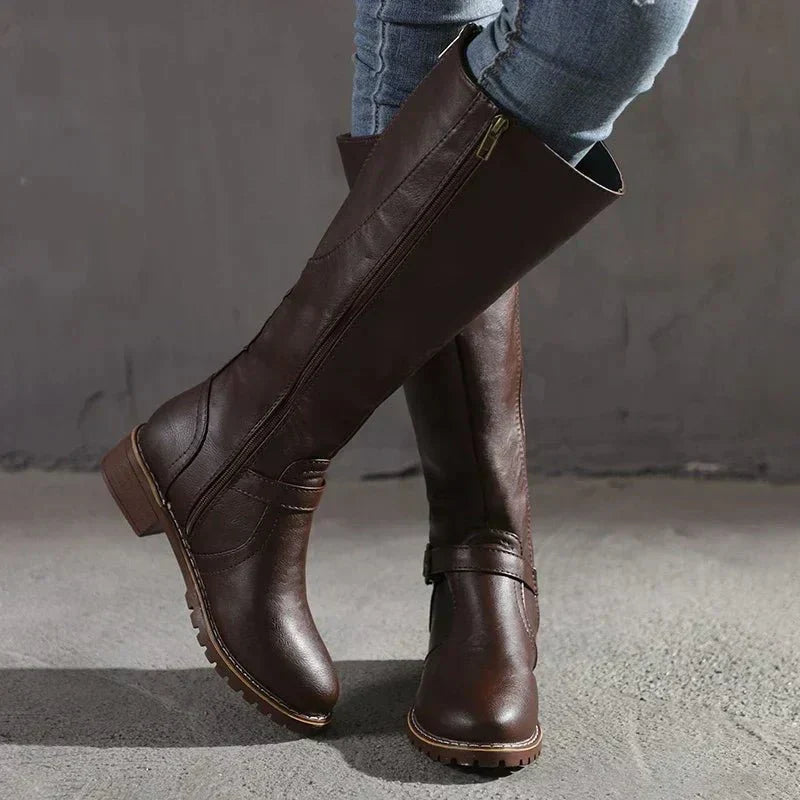 Damen Reitstiefel Elegantes Leder Braun