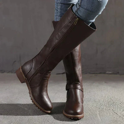 Damen Reitstiefel Elegantes Leder Braun