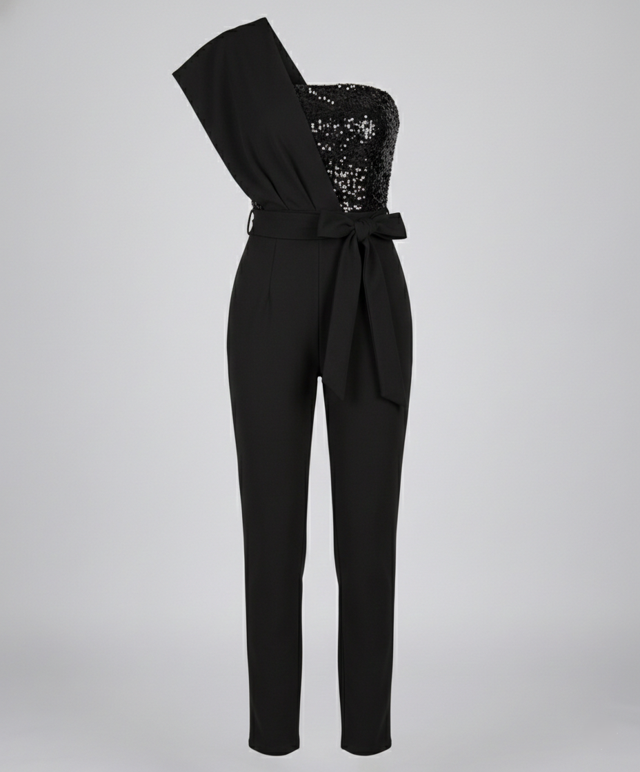 Damen Jumpsuit Pailletten Patchwork Eveloria