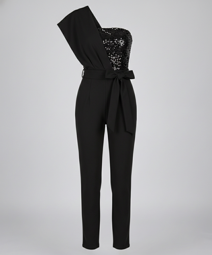 Damen Jumpsuit Pailletten Patchwork Eveloria