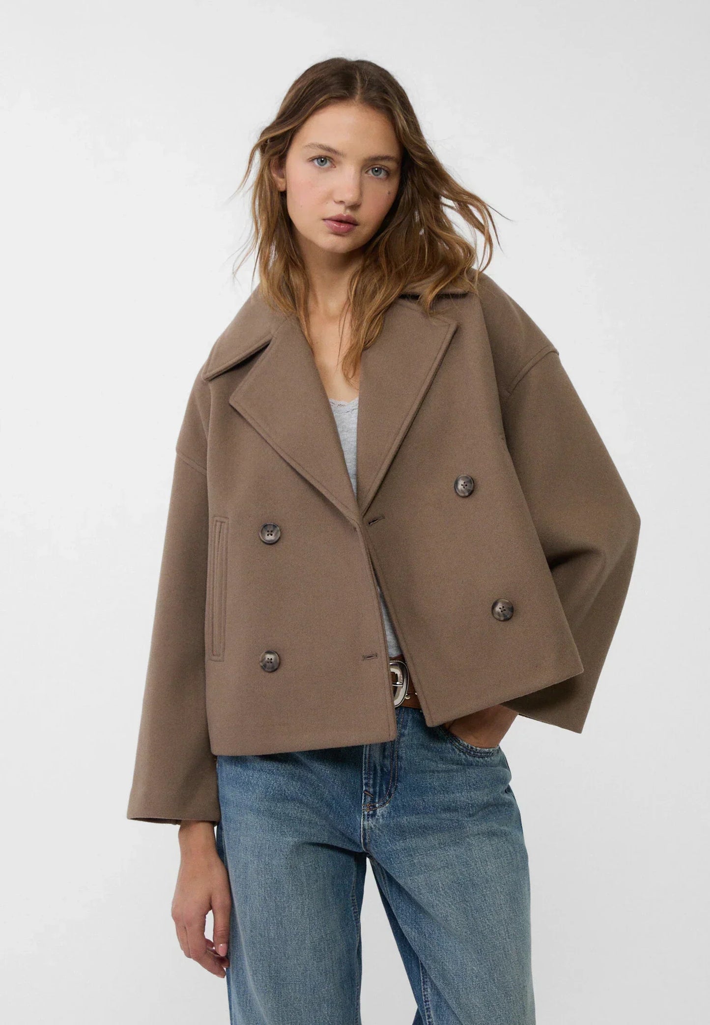 Damen Oversize Kurzmantel Herbst Übergang