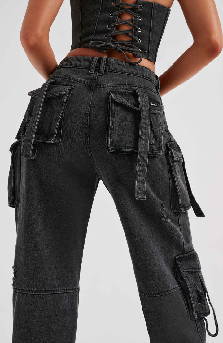 Damen Denim Cargo Hose Elegantes Design Blau