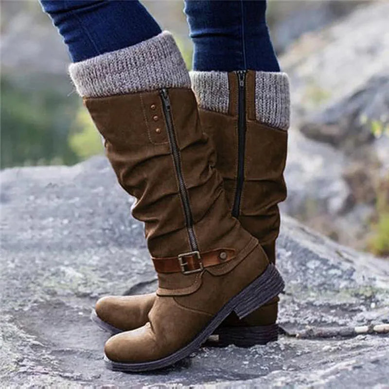 Damen Winterstiefel Blockabsatz seitlich Reißverschluss