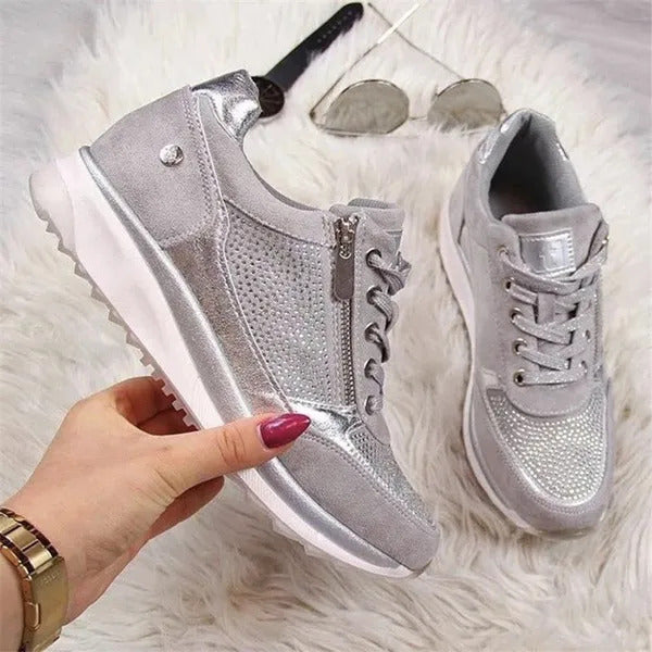 Damen Plateau Sneaker Schnür- und Reißverschluss