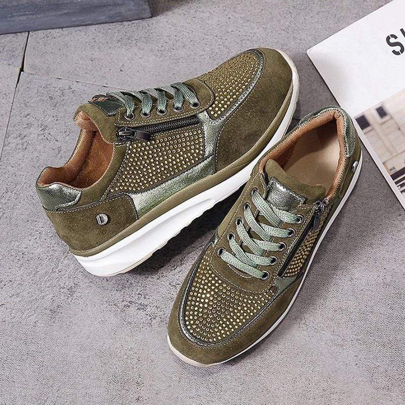 Damen Plateau Sneaker Schnürung Reißverschluss