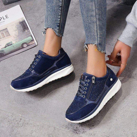 Damen Plateau Sneaker Schnürung Reißverschluss - Eveloria