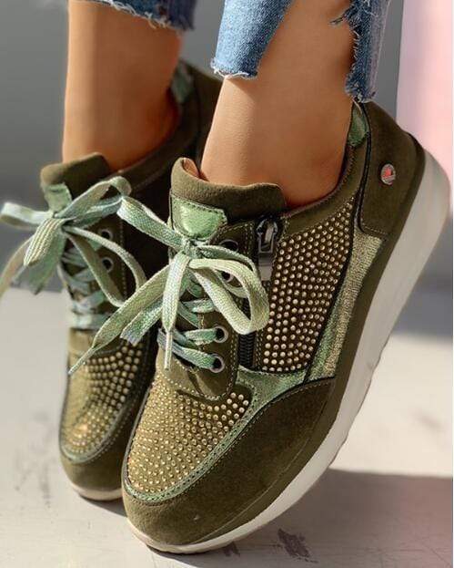 Damen Plateau Sneaker Schnürung Reißverschluss