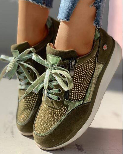 Damen Plateau Sneaker Schnürung Reißverschluss