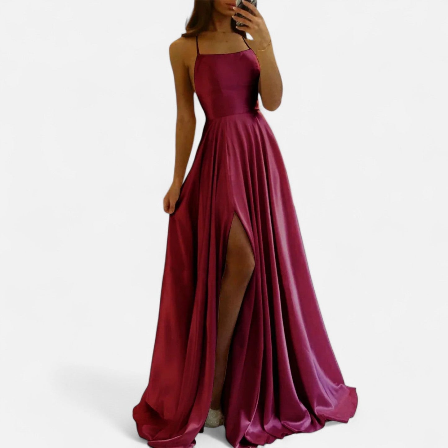 Damen Hochzeitsgastkleid Maxikleid mit Schlitz