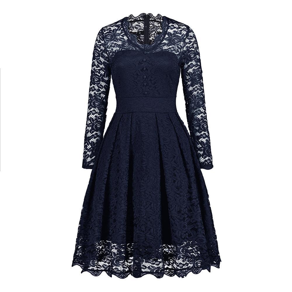 Eveloria Damen Knopfkleid mit Reißverschluss Ärmel