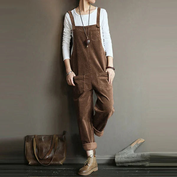 Eveloria Damen Cord-Jumpsuit Lässig Beige