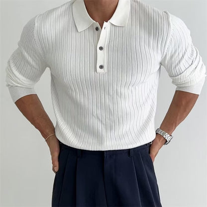 Herren Langarm Polo-Shirt Gerippt Knopfleiste - Eveloria